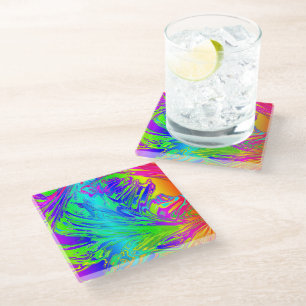 Dessous-de-verre En Verre Abstrait Splashing Rainbow Liquid