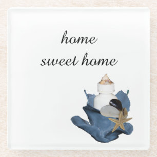 Dessous-de-verre En Verre Accueil douce maison bleu coquillage bouquet côtie