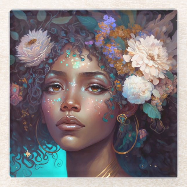 Dessous-de-verre En Verre African American Black Goddess Queen Imaginaire Ar (Devant)
