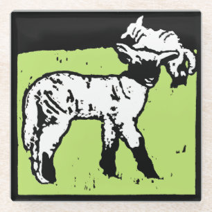 Dessous-de-verre En Verre Agneaux d'animaux de ferme de la ferme victorienne