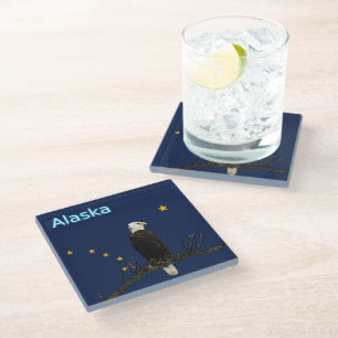 Dessous-de-verre En Verre Aigle Et Drapeau De L'Alaska