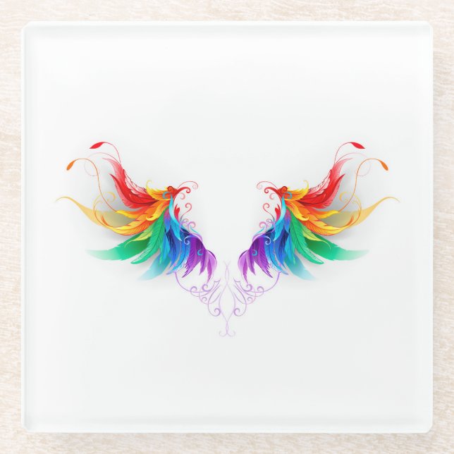 Dessous-de-verre En Verre Ailes fluffy arc-en-ciel (Devant)