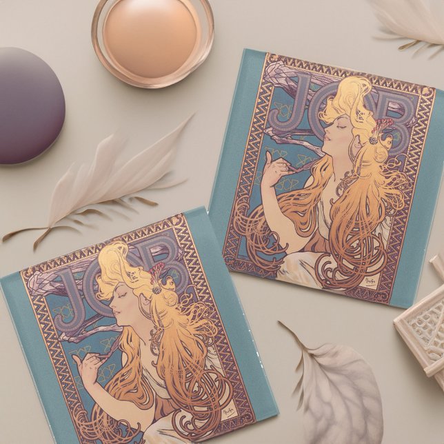 Dessous-de-verre En Verre Alfonse Mucha Job Art Nouveau femme (Créateur téléchargé)