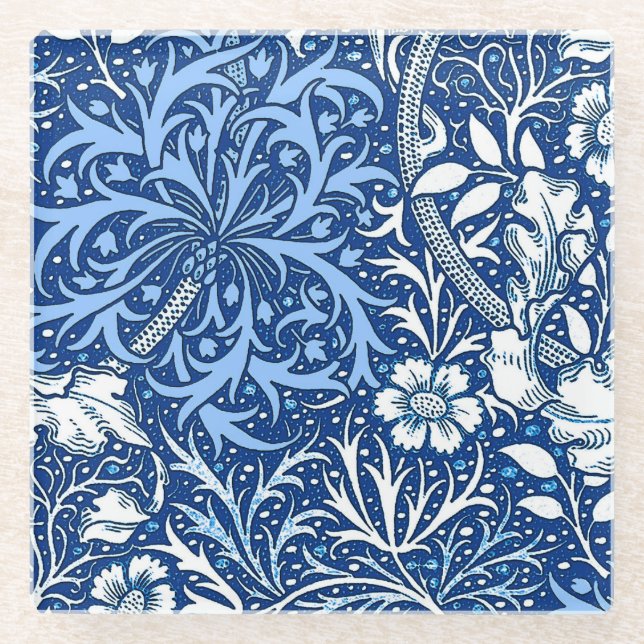 Dessous-de-verre En Verre Algue de Nouveau d'art florale, bleu de cobalt et (Devant)