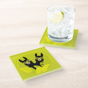 Dessous-de-verre En Verre Alpaca llama Twins