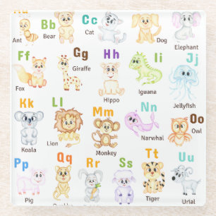 Dessous-de-verre En Verre Alphabet Animal ABC Mets animaux