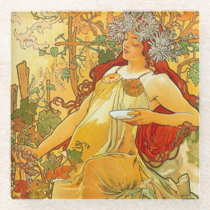 Dessous-de-verre En Verre Alphonse Mucha Art Nouveau Automne