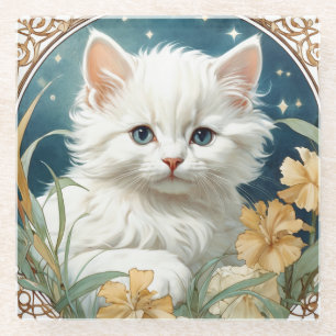 Dessous-de-verre En Verre Alphonse Mucha Art Nouveau Kitten