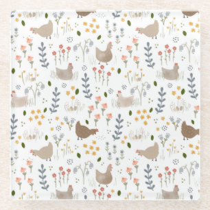 Dessous-de-verre En Verre Amateurs de poulet Ferme Animaux Plutôt Floral