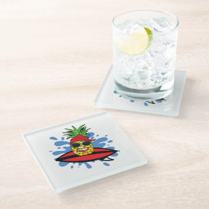 Dessous-de-verre En Verre Ananas de surf drôle
