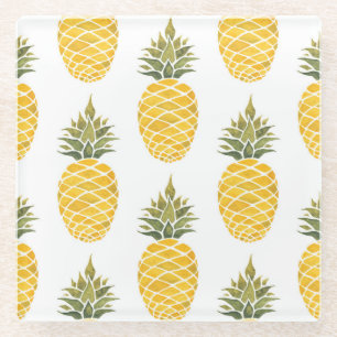 Dessous-de-verre En Verre Ananas Peint À La Main : Aquarelle Sans Couleur.