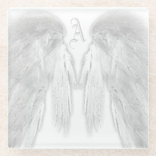 Dessous-de-verre En Verre ANGEL WINGS Blanc Personnalisé Monogramme