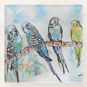 Dessous-de-verre En Verre Anneau clé d'art de l'Australian Bird Budgie Water