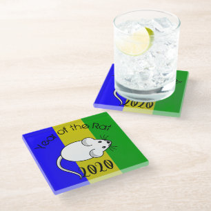 Dessous-de-verre En Verre Année de la souris Rat 2020 avec texte