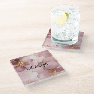 Dessous-de-verre En Verre Anniversaire romantique rose rose or floral
