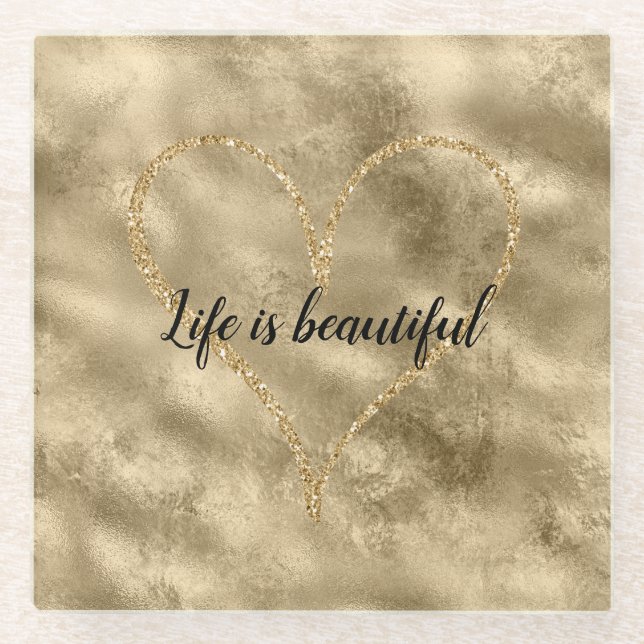 Dessous-de-verre En Verre Antique Gold Parties scintillant Coeur (Devant)