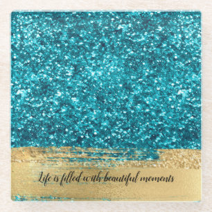 Dessous-de-verre En Verre Aqua Gold Glitzy Parties scintillant