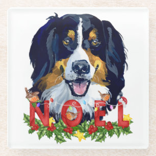 Dessous-de-verre En Verre Aquarelle Bernese Mountain Dog Noël