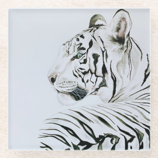 Dessous-de-verre En Verre Aquarelle blanche de tigre (Devant)