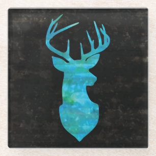 Dessous-de-verre En Verre Aquarelle bleue Cerf Silhouette