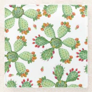 Dessous-de-verre En Verre Aquarelle Cactus : Motif de jardin tropical.