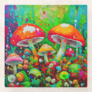 Dessous-de-verre En Verre Aquarelle Champignons Abstraits