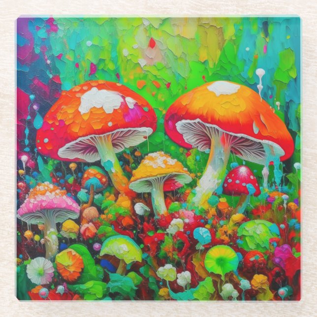 Dessous-de-verre En Verre Aquarelle Champignons Abstraits (Devant)