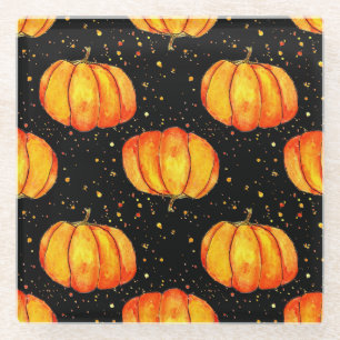 Dessous-de-verre En Verre Aquarelle citrouilles d'automne, impression Hallow