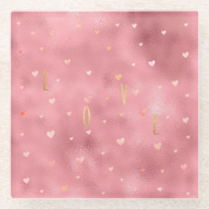Dessous-de-verre En Verre Aquarelle couleur or rose Coeurs d'amour