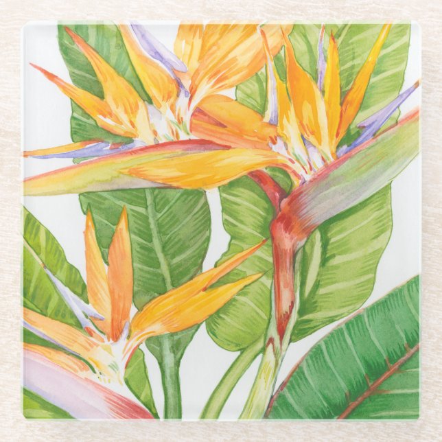 Dessous-de-verre En Verre Aquarelle de fleurs exotiques (Devant)