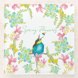 Dessous-de-verre En Verre Aquarelle des fleurs de printemps
