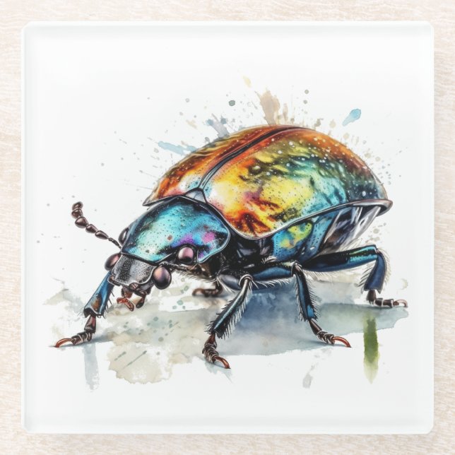 Dessous-de-verre En Verre Aquarelle du coléoptère iridescendant (Devant)
