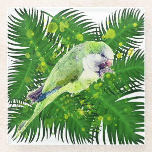 Dessous-de-verre En Verre Aquarelle feuille de perroquet et de palmier vert