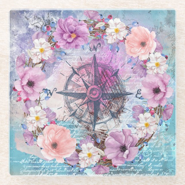 Dessous-de-verre En Verre Aquarelle Florale (Devant)