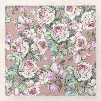 Dessous-de-verre En Verre Aquarelle Jardin : Rose Tulip Elégance.