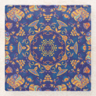 Dessous-de-verre En Verre Aquarelle Kaleidoscope Mandala Oriental Design.