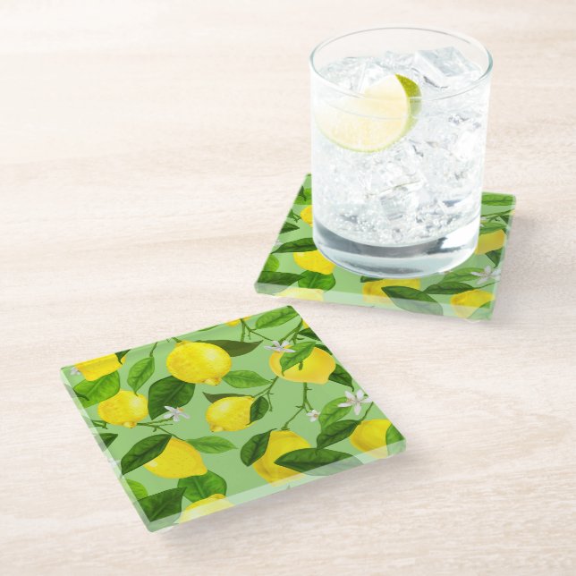 Dessous-de-verre En Verre Aquarelle Lemon 3 (Incliné)