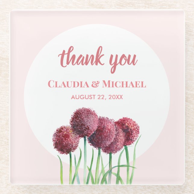 Dessous-de-verre En Verre Aquarelle mariage violet rose Alliances (Devant)