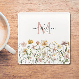 Dessous-de-verre En Verre Aquarelle monogramme Fleur sauvage Floral de prair