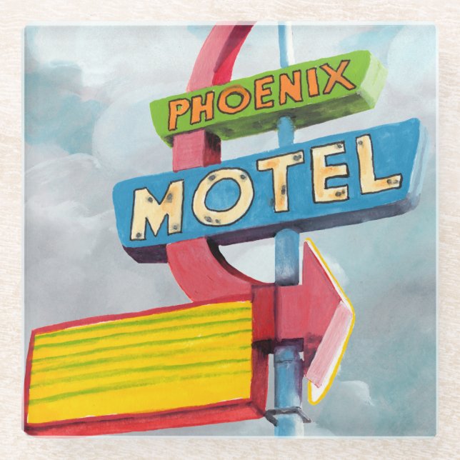 Dessous-de-verre En Verre Aquarelle Motel Phoenix (Devant)