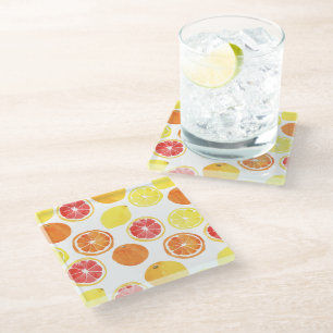Dessous-de-verre En Verre Aquarelle Motif de fruits d'agrumes
