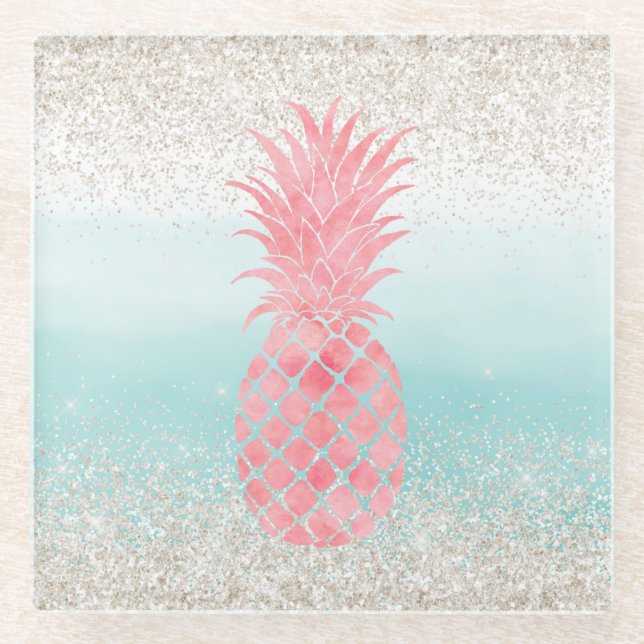 Dessous-de-verre En Verre Aquarelle rose Fille Ananas tropical (Devant)
