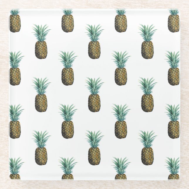 Dessous-de-verre En Verre Aquarelle tropicale à ananas (Devant)