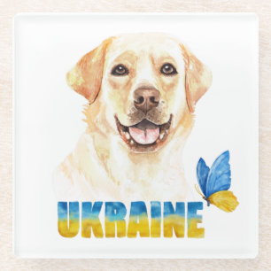 Dessous-de-verre En Verre Aquarelle Ukraine Laboratoire jaune et papillon