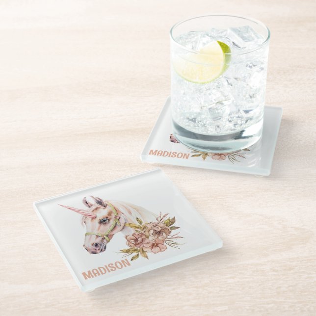 Dessous-de-verre En Verre Aquarelle Unicorne (Incliné)