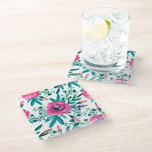 Dessous-de-verre En Verre Aquarelles roses Roses