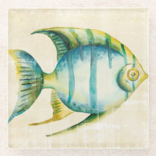 Dessous-de-verre En Verre Aquarium bleu et jaune Poisson