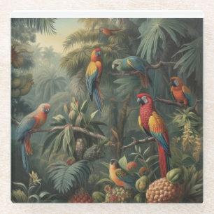 Dessous-de-verre En Verre Ara carmin Caméléon et Ananas gildé