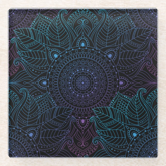 Dessous-de-verre En Verre Arabesque Bliss : Magie Mandala orientale (Devant)