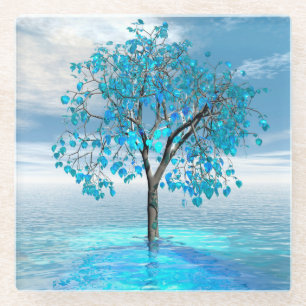 Dessous-de-verre En Verre Arbre bleu cristal